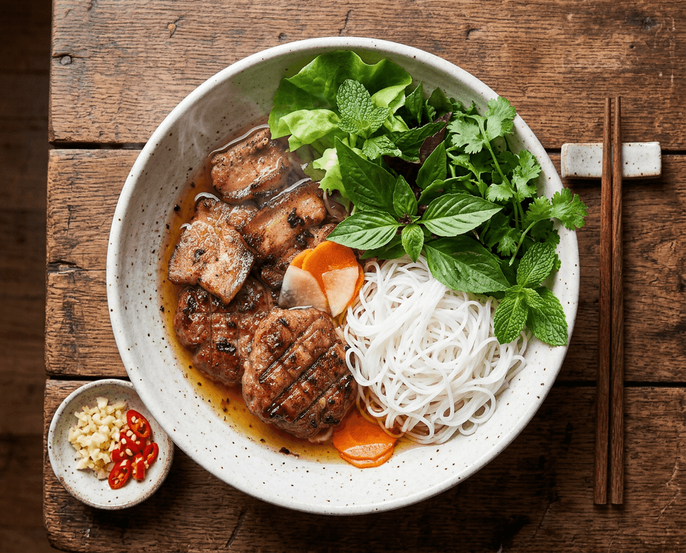 Bún Chả: Hanoi Grilled Pork with Rice Noodles and Herbs