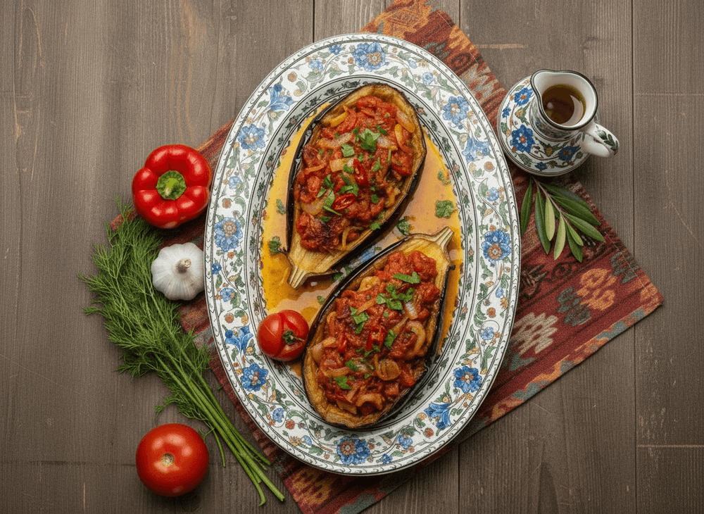İmam Bayıldı: Turkish Stuffed Eggplant with Tomatoes and Onions