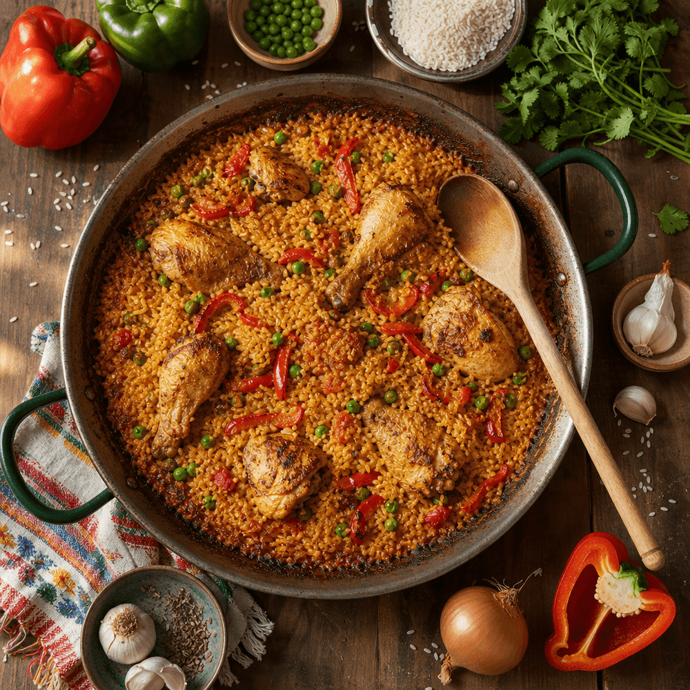 Arroz con Pollo — Frango Guisado com Arroz Amarelo