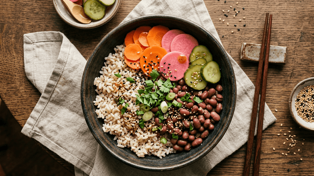 Azuki Bean and Brown Rice Bowl with Pickled Vegetables