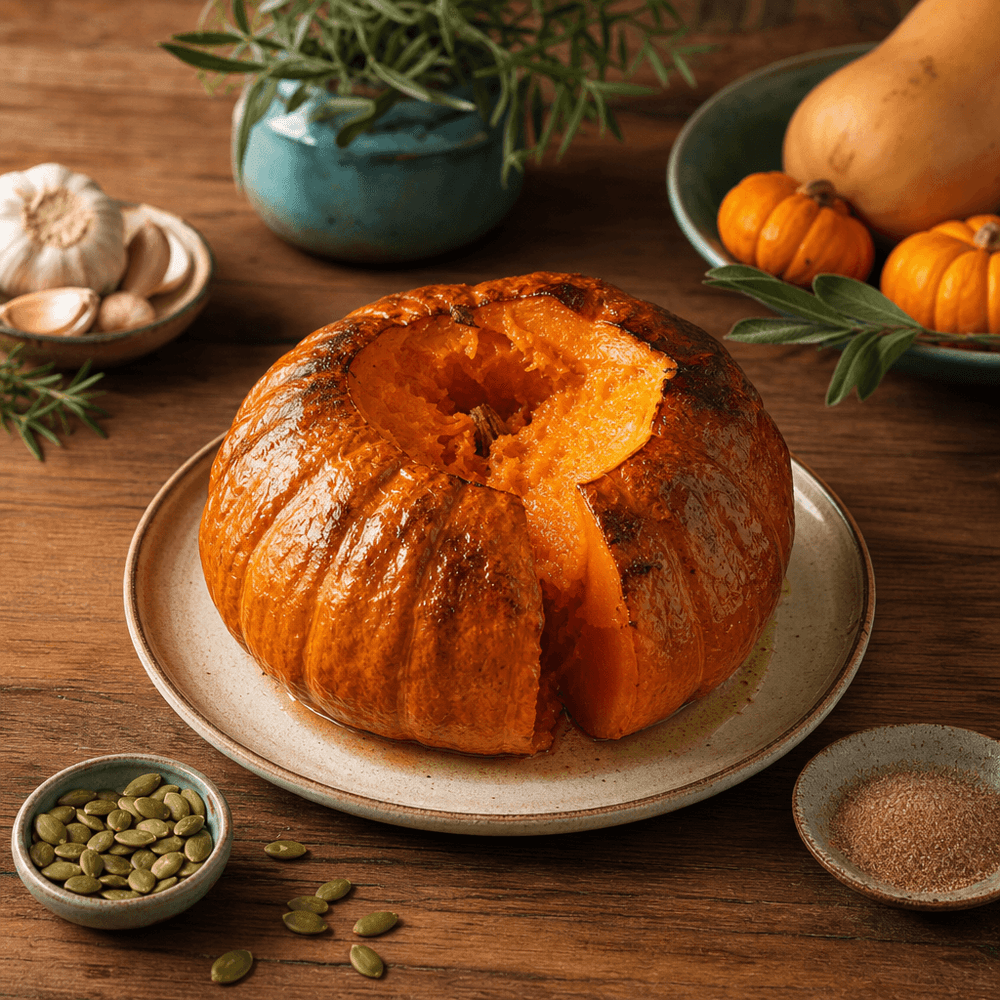 Calabaza entera asada, dulzor concentrado sin hervir ni pelar