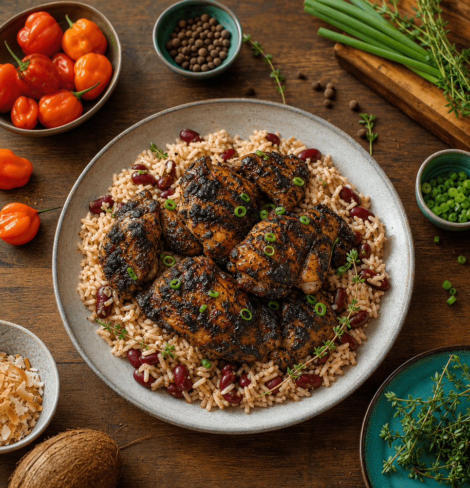 Chicken with Seasoned Rice and Beans – Tender & Savory