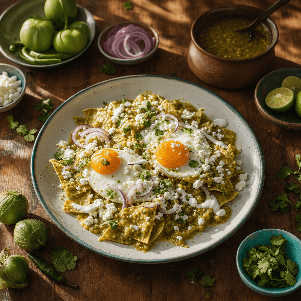 Chilaquiles Verdes con Huevos — Totopos en Salsa de Tomatillo