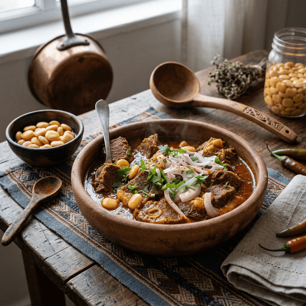 Estofado andino de cordero con altramuces tiernos
