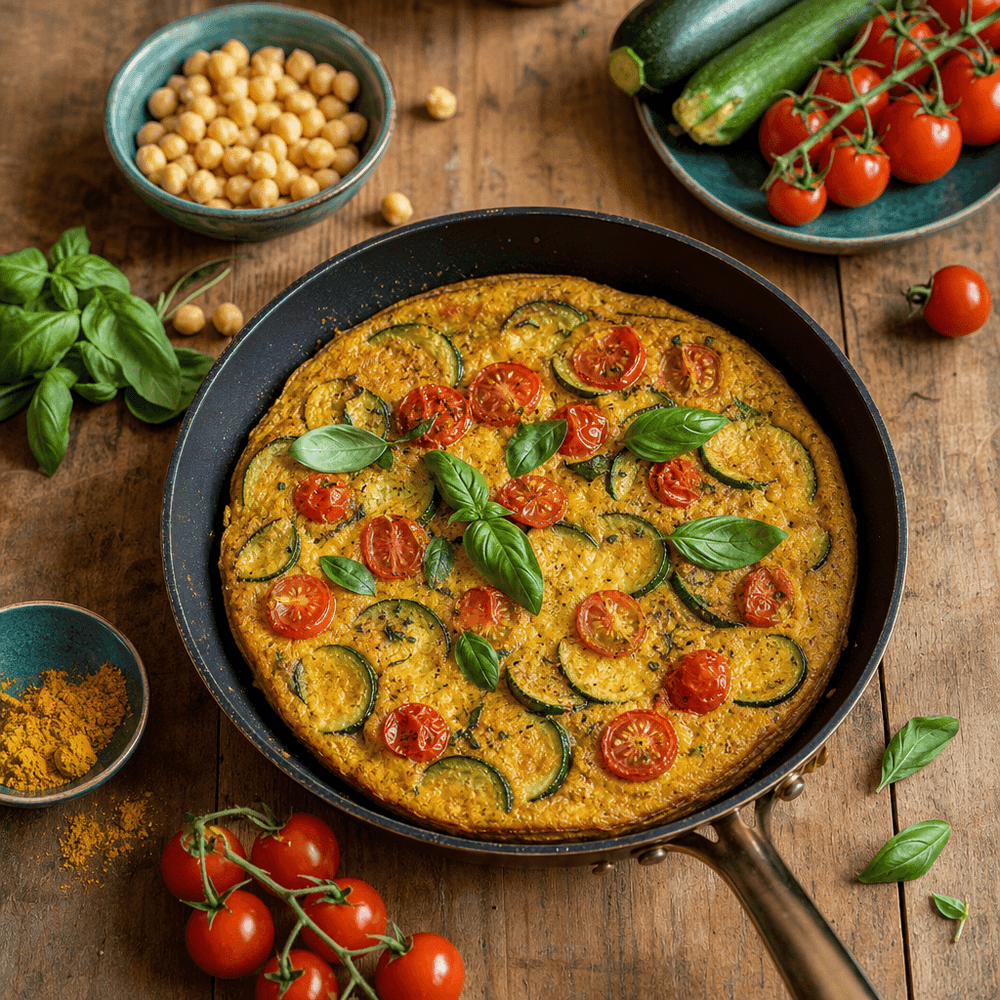 Frittata di Ceci con Zucchine, Pomodorini e Basilico