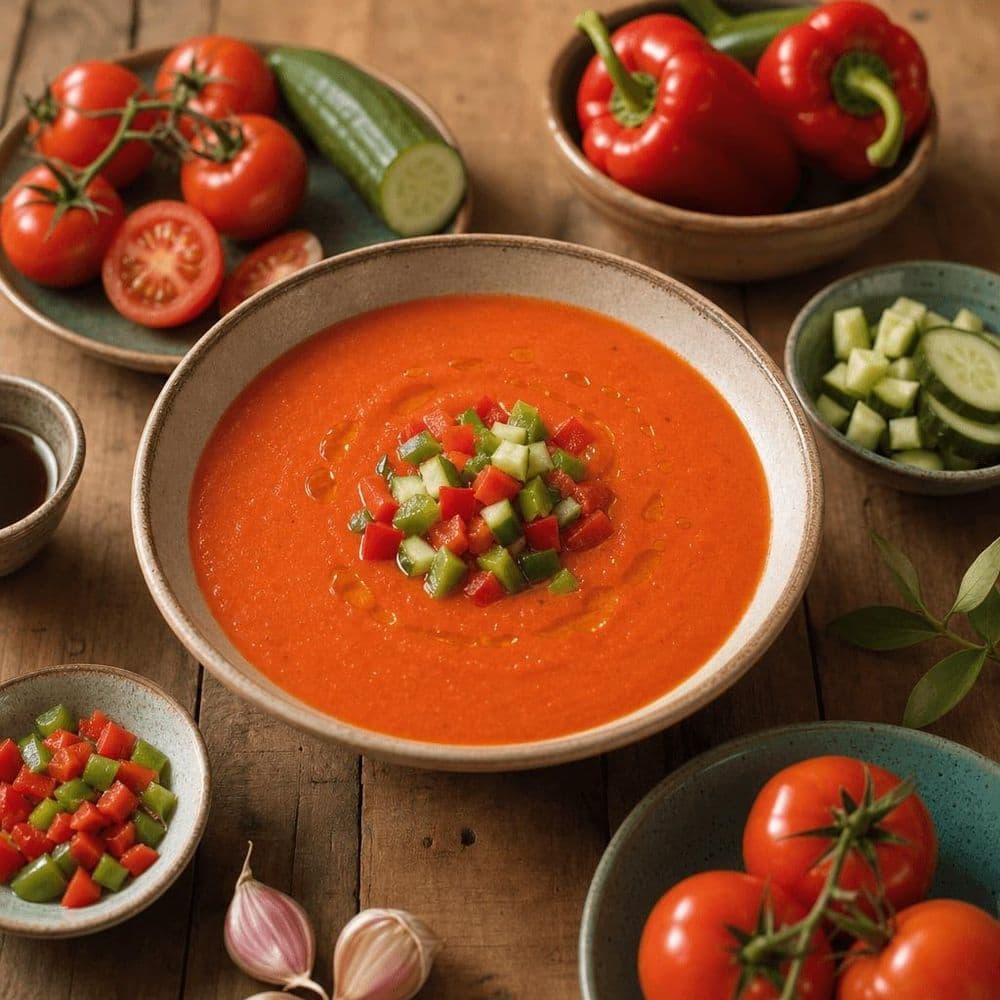 Gazpacho andalou aux tomates et légumes d'été