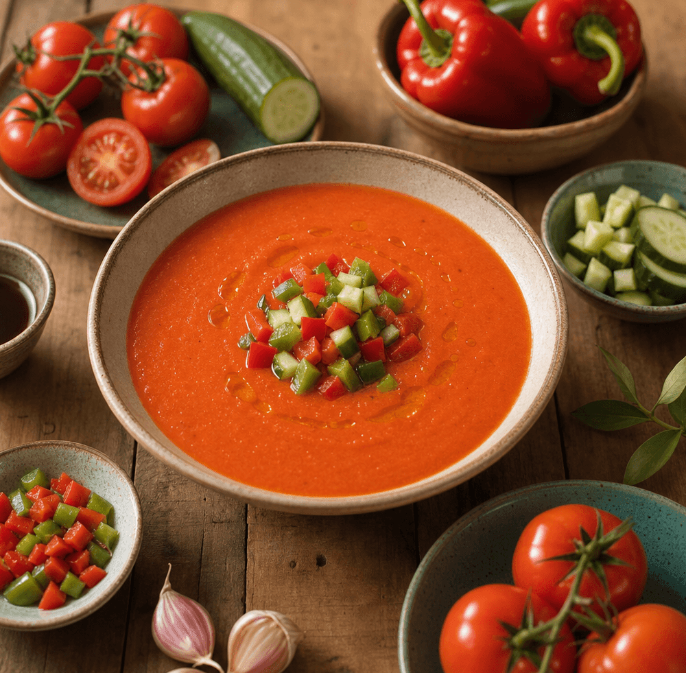 Gazpacho Andaluz: Tomate, Pepino y Pimiento en Sopa Fría