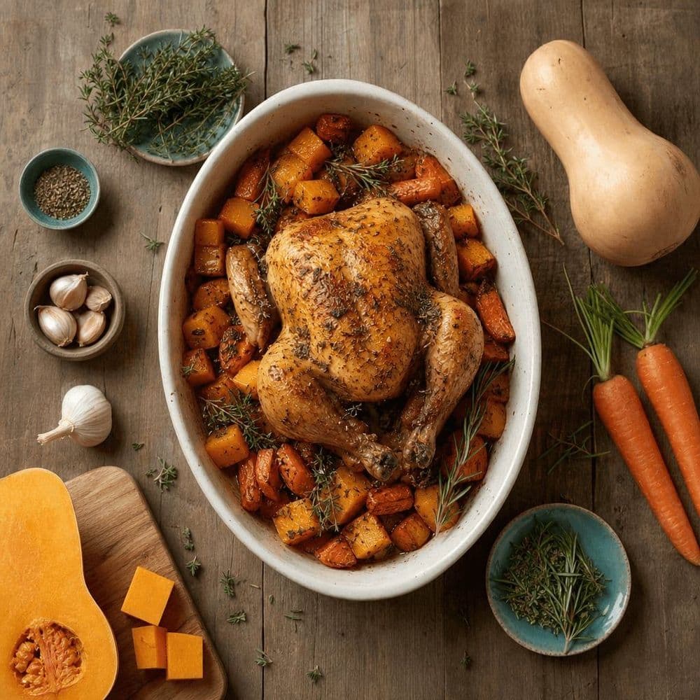 Herb-Roasted Chicken with Butternut Squash and Carrots