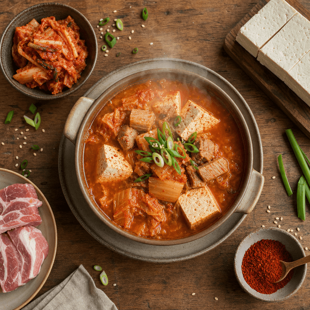 Kimchi Jjigae con Maiale, Tofu e Gochugaru Tradizionale