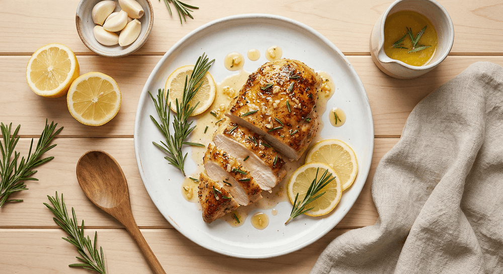 Pechuga de Pollo al Limón con Mantequilla de Ajo y Romero