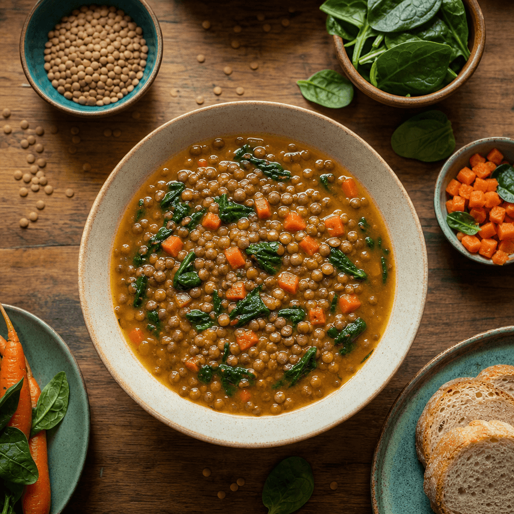 Cumin-Spiced Lentil & Fresh Spinach Soup