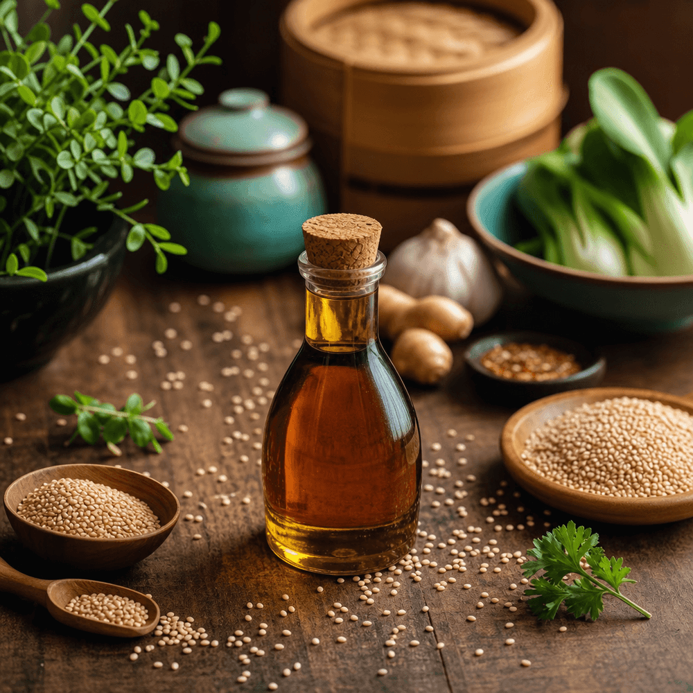 Óleo de sésamo torrado na cozinha chinesa