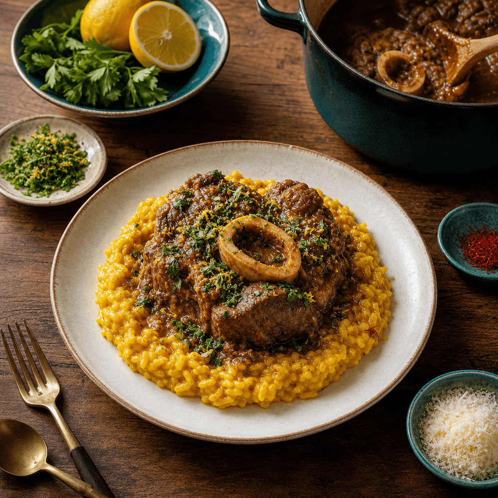 Ossobuco alla Milanese e Risoto de Açafrão
