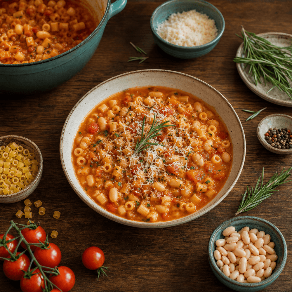 Pasta e Fagioli com Tomate, Alecrim e Parmesão