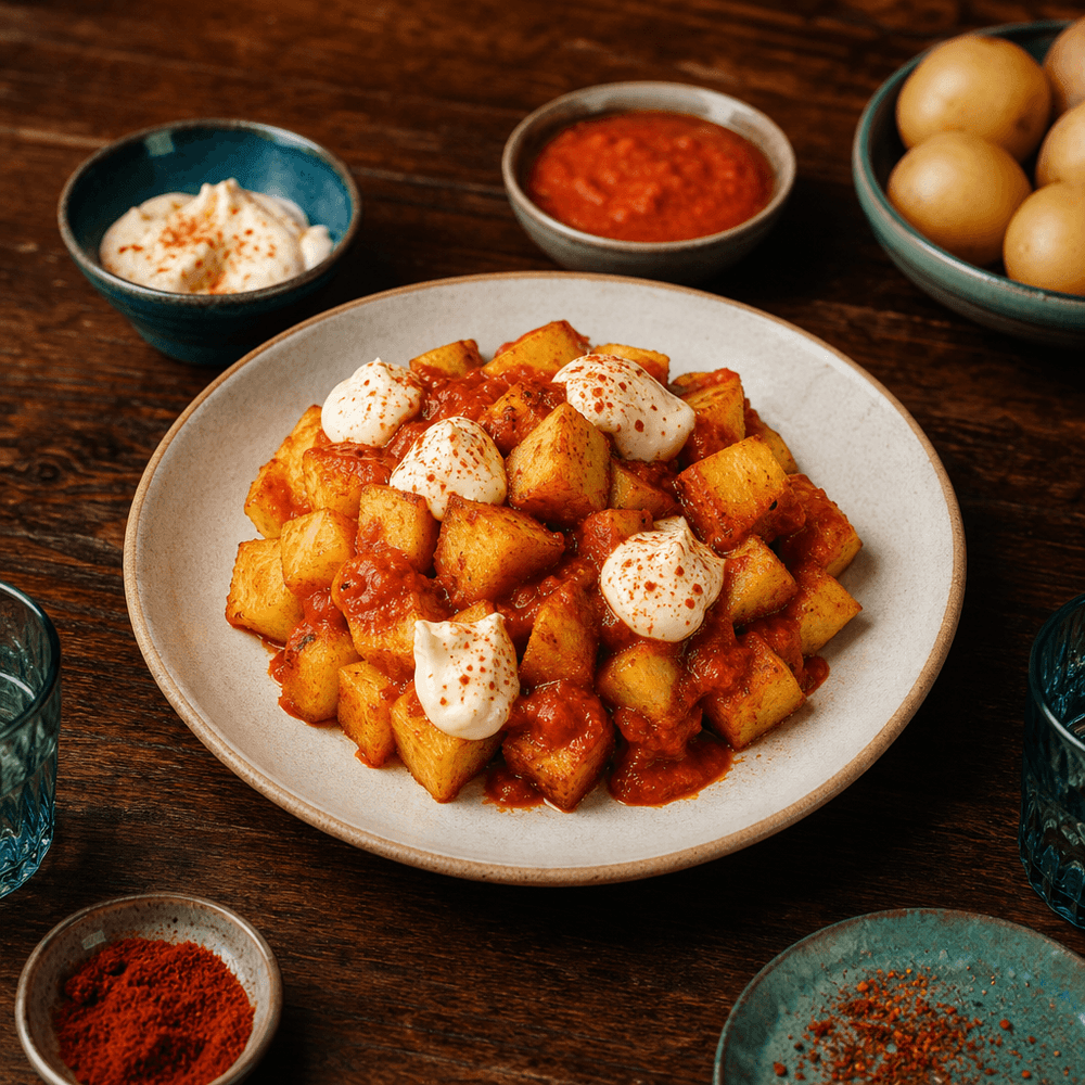 Patatas Bravas mit Aioli und Brava-Sauce