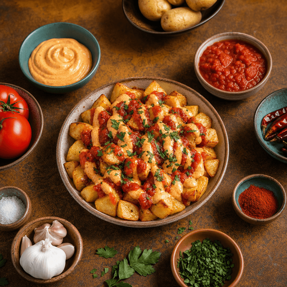 Patatas Bravas with Smoked Paprika Aioli & Tomato Sauce
