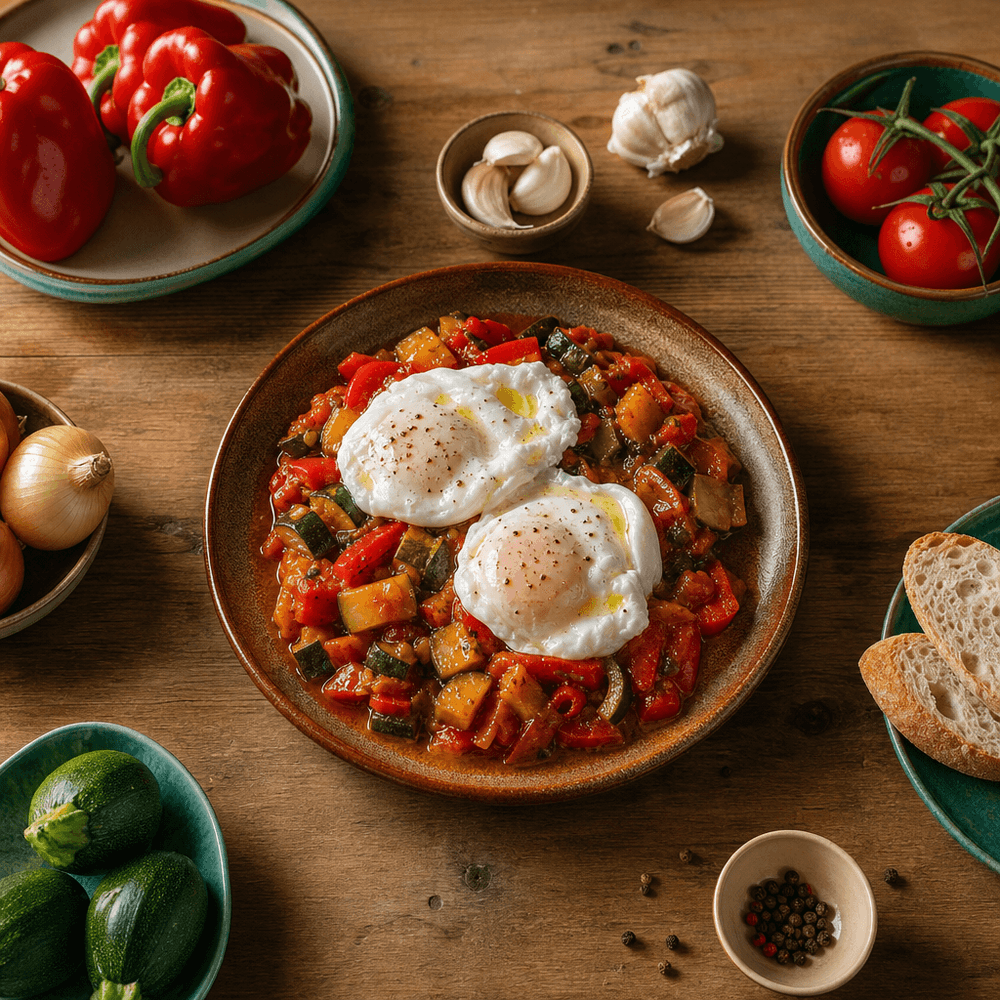 Pisto Manchego com Ovo Escalfado: Legumes de La Mancha