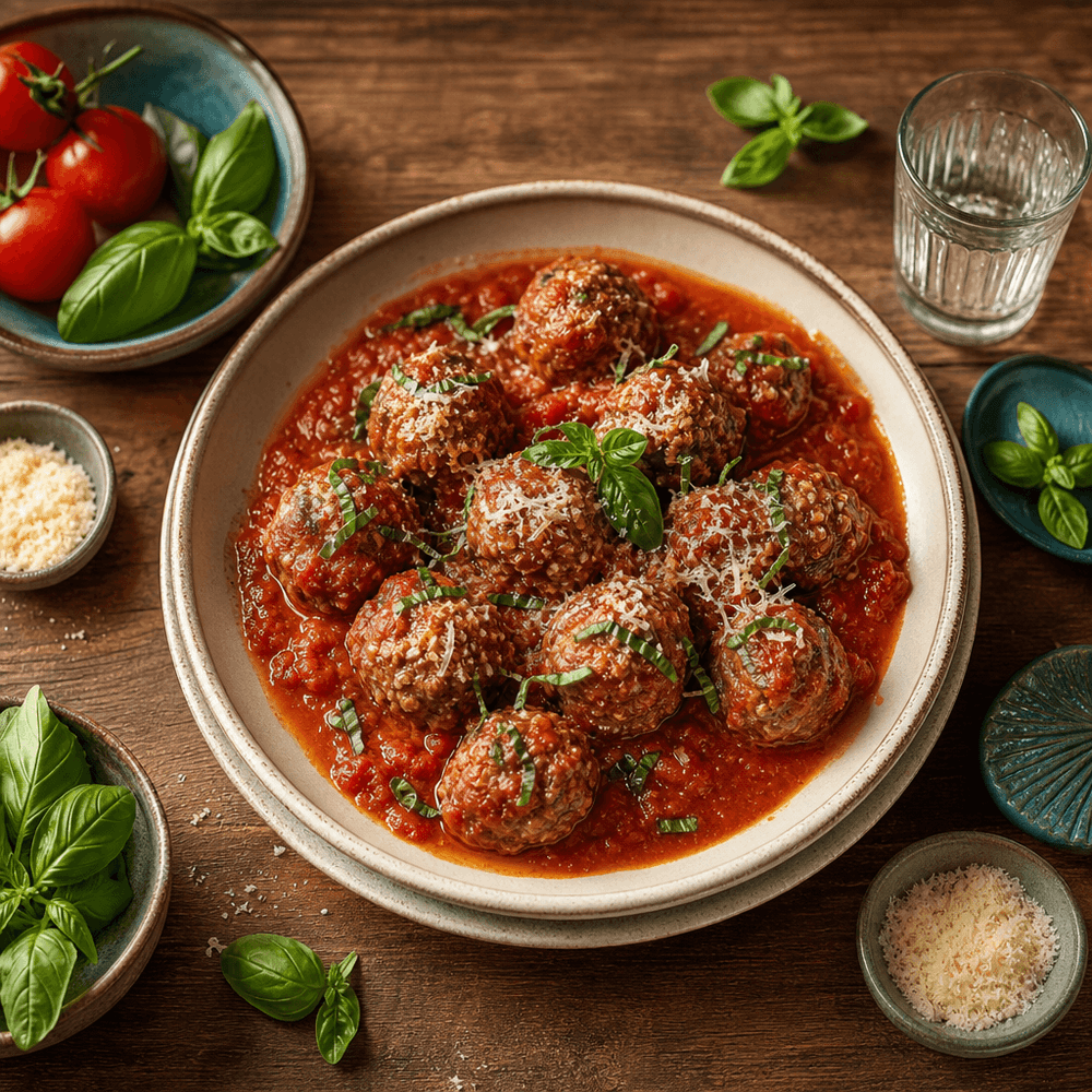 Polpette al Sugo com Tomate e Manjericão Fresco