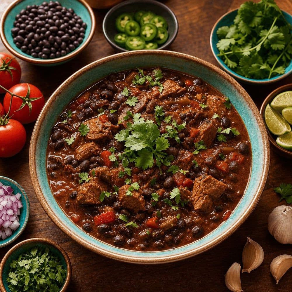 Guiso mexicano de judías negras y cerdo