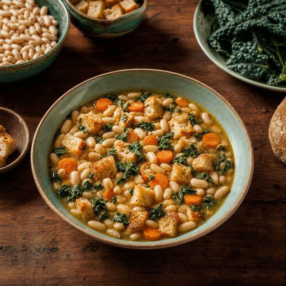 Ribollita, sopa toscana de pão e feijão cozinhada duas vezes