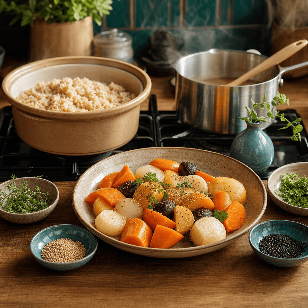 Macrobiotique, riz complet et légumes racines