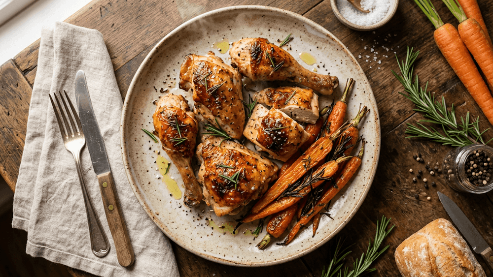 Roasted Chicken Thigh with Carrots and Rosemary