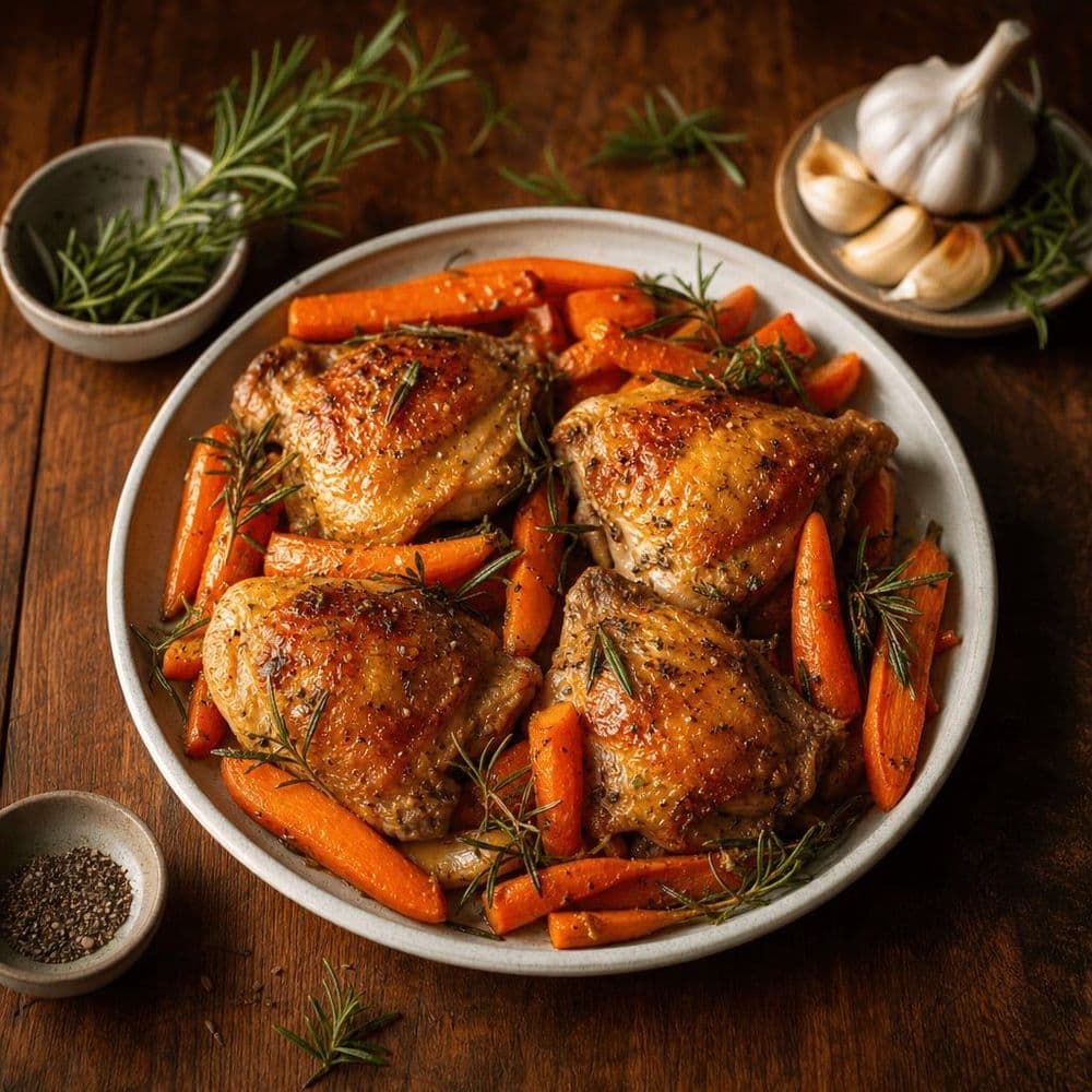 Roasted Chicken Thigh with Carrots and Rosemary