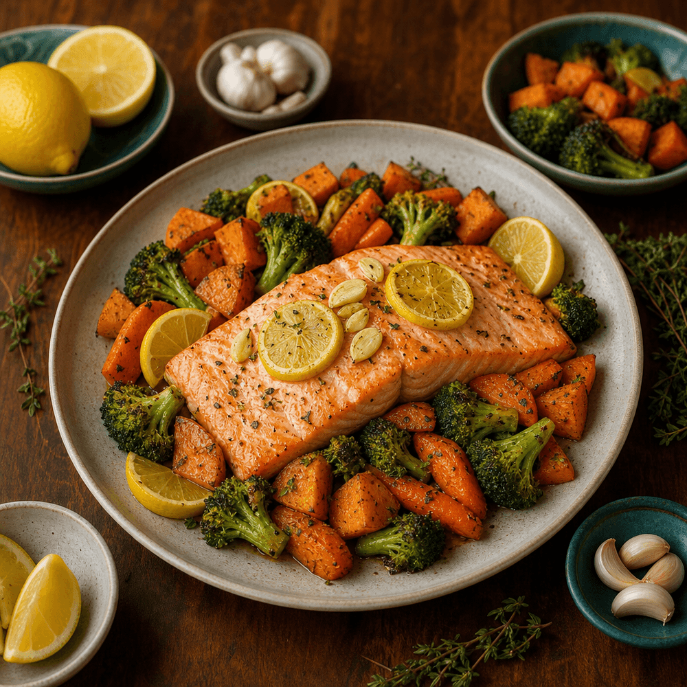 Salmão ao Forno com Alho, Limão e Vegetais Assados