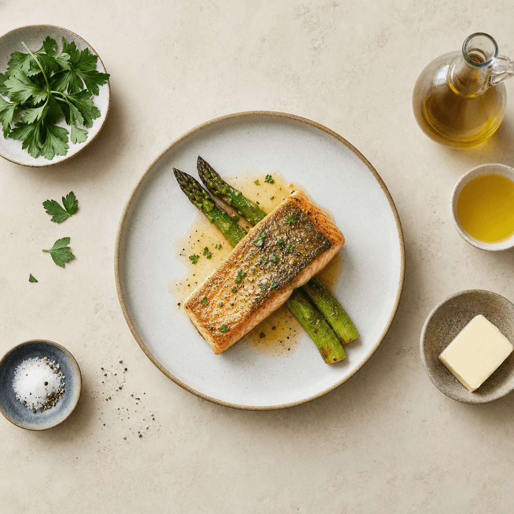 Salmón a la Mantequilla con Espárragos
