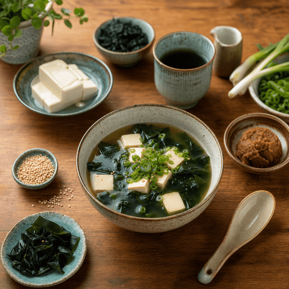 Soupe miso au wakamé et tofu soyeux