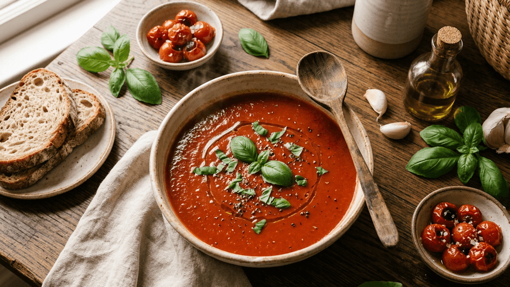 Tomatensuppe mit Basilikum – Cremige Hausmannskost ohne Nüsse