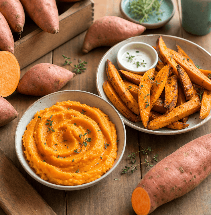 Patate douce rôtie, première texture solide pour bébé