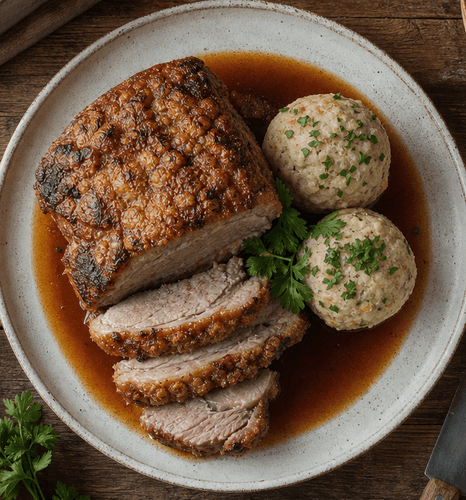Bayerischer Schweinebraten mit Semmelknödeln